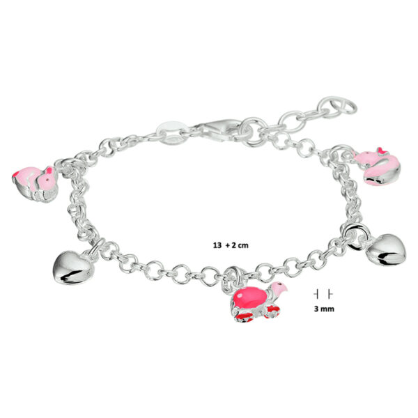 armband hart en dieren 13 + 2 cm zilver gerhodineerd - Afbeelding 3