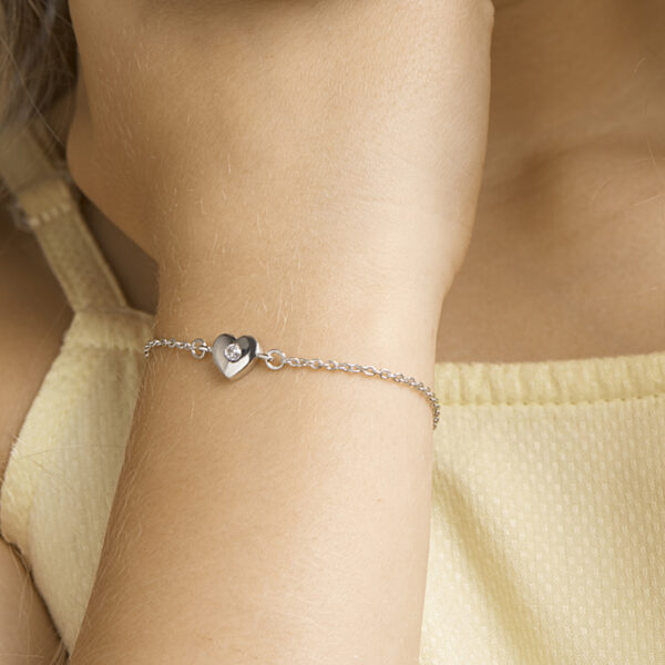armband hart en zirkonia 1,5 mm 13 + 3 cm zilver gerhodineerd - Afbeelding 2