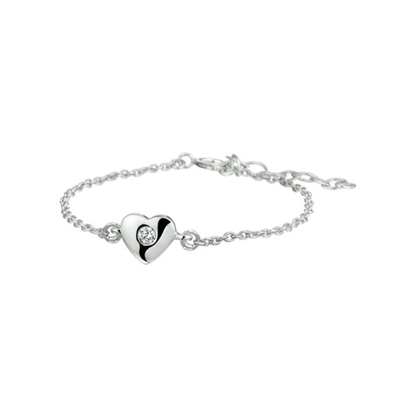armband hart en zirkonia 1,5 mm 13 + 3 cm zilver gerhodineerd