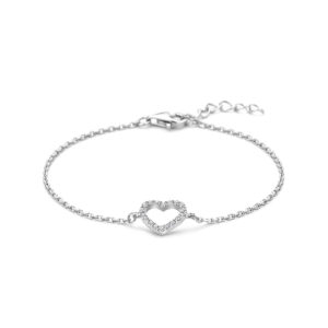 armband hart zirkonia 15,5 + 2,5 cm zilver gerhodineerd