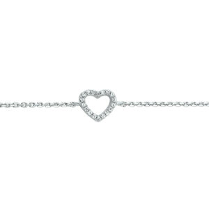 armband hart zirkonia 15,5 + 2,5 cm zilver gerhodineerd