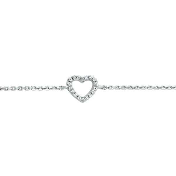 armband hart zirkonia 15,5 + 2,5 cm zilver gerhodineerd