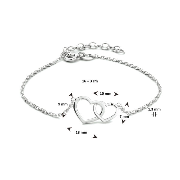 armband hartjes 16 + 3 cm zilver gerhodineerd - Afbeelding 3