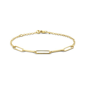 armband jasseron en paperclip ronde buis 4,0 mm 17 - 19 cm 14K geelgoud