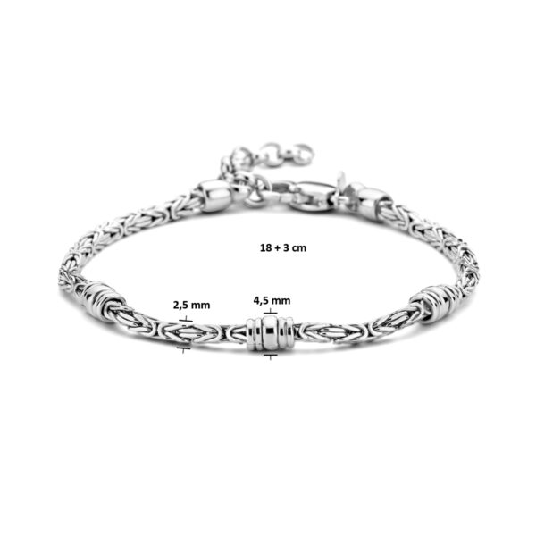 armband konings 2,5 mm en ringetjes 18 + 3 cm zilver gerhodineerd - Afbeelding 3