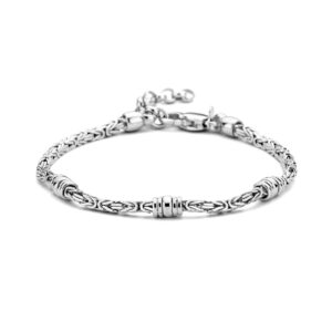 armband konings 2,5 mm en ringetjes 18 + 3 cm zilver gerhodineerd