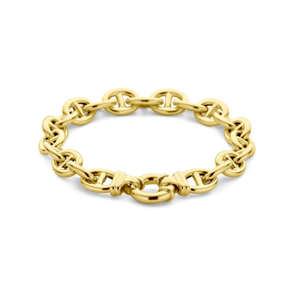 armband marine 10 mm 20,5 cm met groot springslot 14K geelgoud