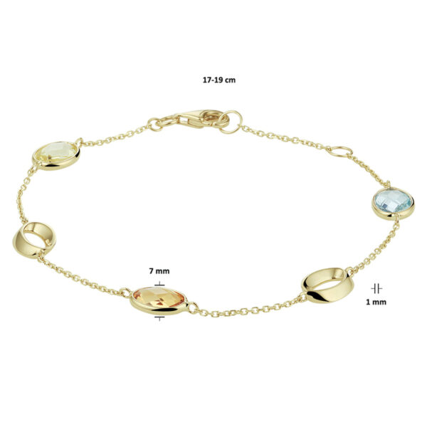 armband natuurlijke kleurstenen 17 - 19 cm 14K geelgoud - Afbeelding 3