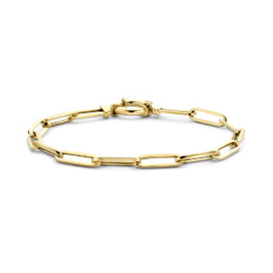 armband paperclip vierkante buis 4,5 mm 19 cm met groot springslot 14K geelgoud