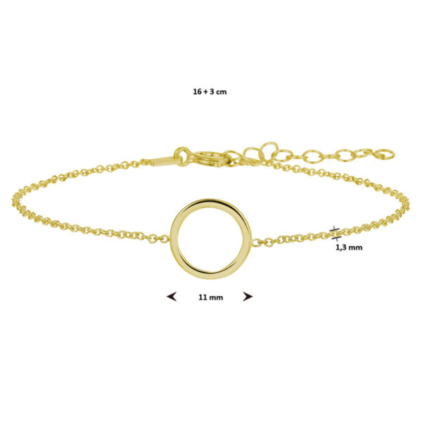 armband rondje 16 + 3 cm 3 micron zilver verguld (geel) - Afbeelding 2