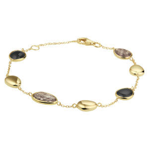 armband zwart rutiel en onyx 17 - 19 cm 14K geelgoud