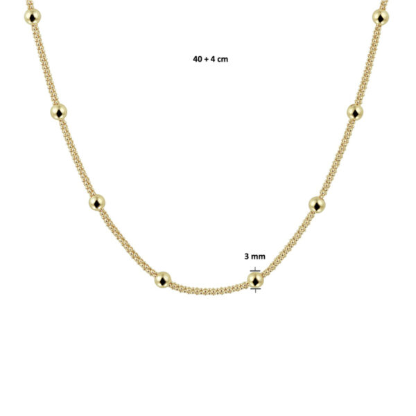 collier bolletjes 3,0 mm 40 + 4 cm 3 micron zilver verguld (geel) - Afbeelding 2