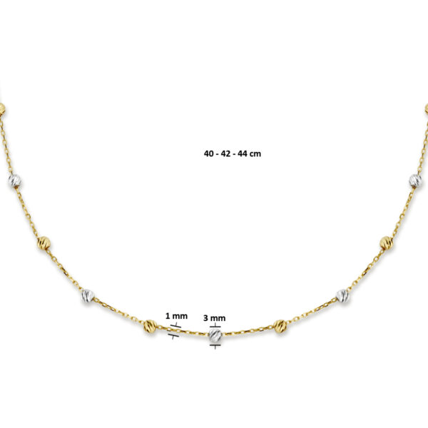 collier bolletjes gediamanteerd 3,0 mm 40 - 42 - 44 cm 14K bicolor goud geel/wit - Afbeelding 4