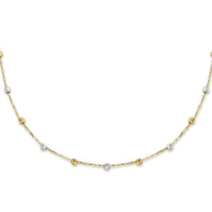 collier bolletjes gediamanteerd 3,0 mm 40 - 42 - 44 cm 14K bicolor goud geel/wit