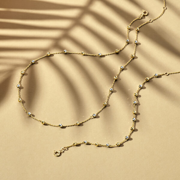 collier bolletjes gediamanteerd 3,0 mm 40 - 42 - 44 cm 14K bicolor goud geel/wit - Afbeelding 5