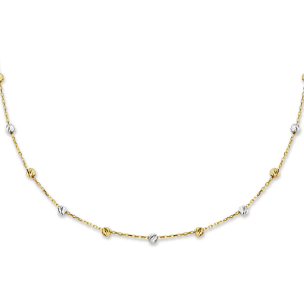 collier bolletjes gediamanteerd 3,0 mm 40 - 42 - 44 cm 14K bicolor goud geel/wit
