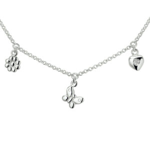 collier diverse bedels 35 + 3 cm zilver gerhodineerd