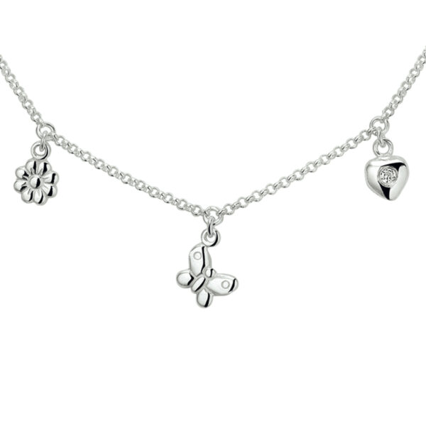 collier diverse bedels 35 + 3 cm zilver gerhodineerd