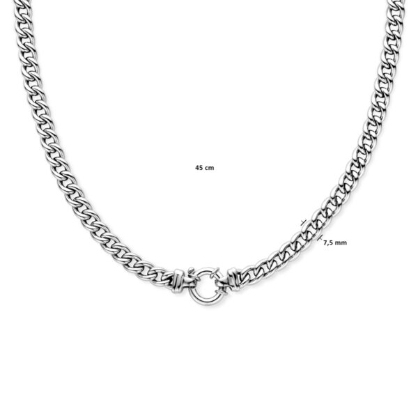 collier gourmette 7,5 mm 45 cm met groot springslot zilver gerhodineerd - Afbeelding 4