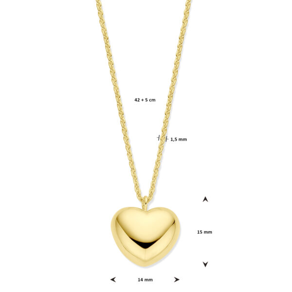 collier hart 1,5 mm 42 + 5 cm 3 micron zilver verguld (geel) - Afbeelding 4