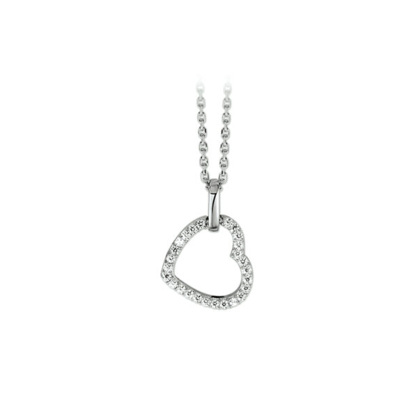 collier hart zirkonia 1,3 mm 41 + 4 cm zilver gerhodineerd