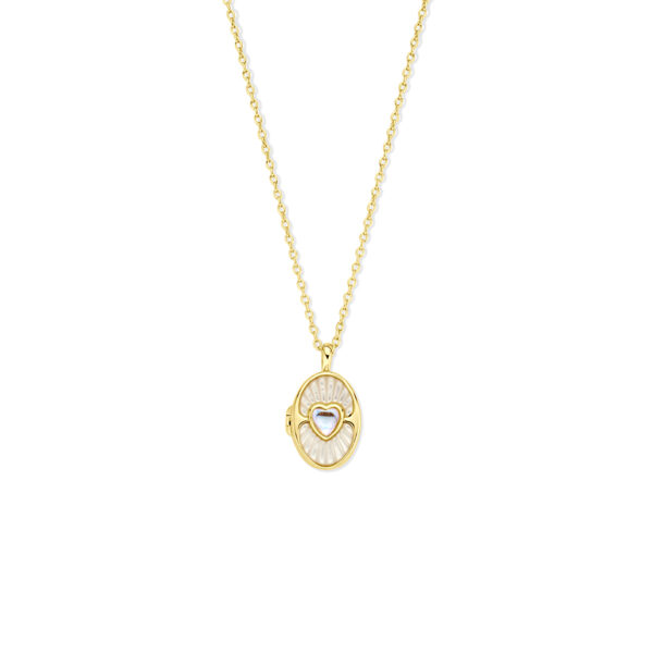 collier hartje parelmoer medaillon 42 + 3 cm 3 micron zilver verguld (geel)