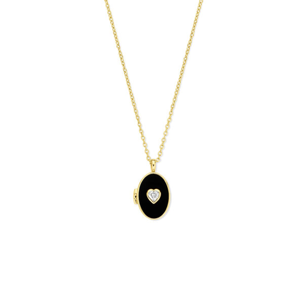 collier hartje zirkonia en onyx medaillon 42 + 3 cm 3 micron zilver verguld (geel)