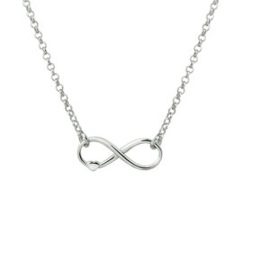 collier infinity en hart 40 + 4 cm zilver gerhodineerd