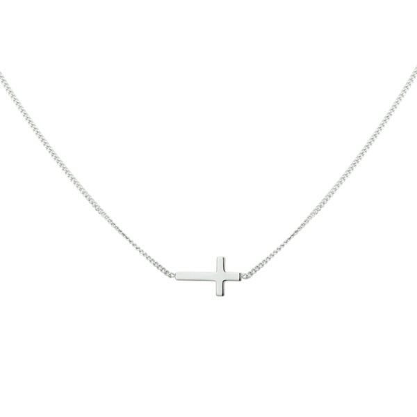 collier kruis 40 + 5 cm zilver gerhodineerd