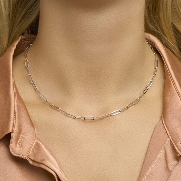 collier paperclip platte buis 3,8 mm 41 + 4 cm zilver gerhodineerd - Afbeelding 2