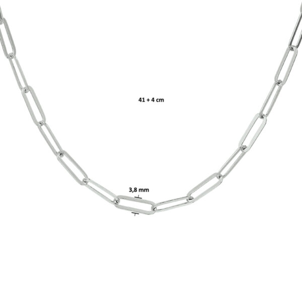 collier paperclip platte buis 3,8 mm 41 + 4 cm zilver gerhodineerd - Afbeelding 3
