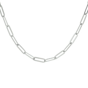 collier paperclip platte buis 3,8 mm 41 + 4 cm zilver gerhodineerd