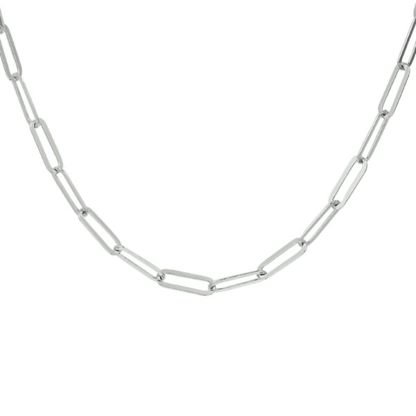 collier paperclip platte buis 3,8 mm 41 + 4 cm zilver gerhodineerd