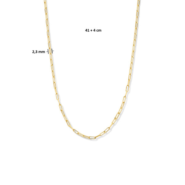 collier paperclip vierkante buis 2,3 mm 41 + 4 cm 3 micron zilver verguld (geel) - Afbeelding 4