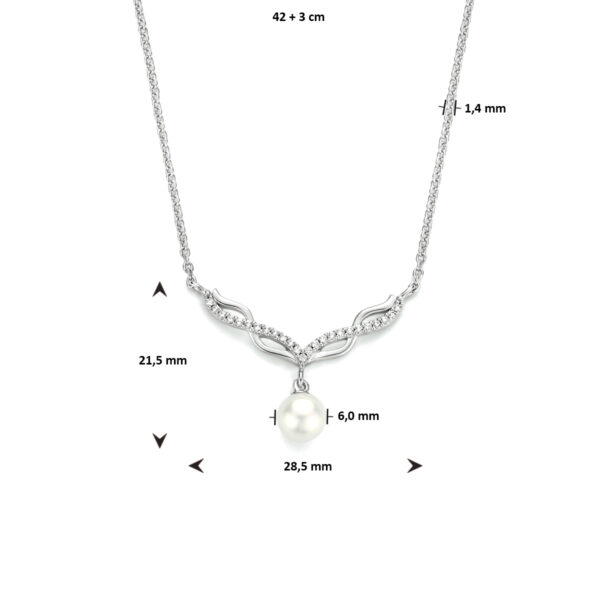 collier parel en zirkonia 42 + 3 cm zilver gerhodineerd - Afbeelding 4