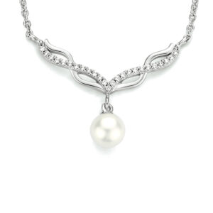 collier parel en zirkonia 42 + 3 cm zilver gerhodineerd