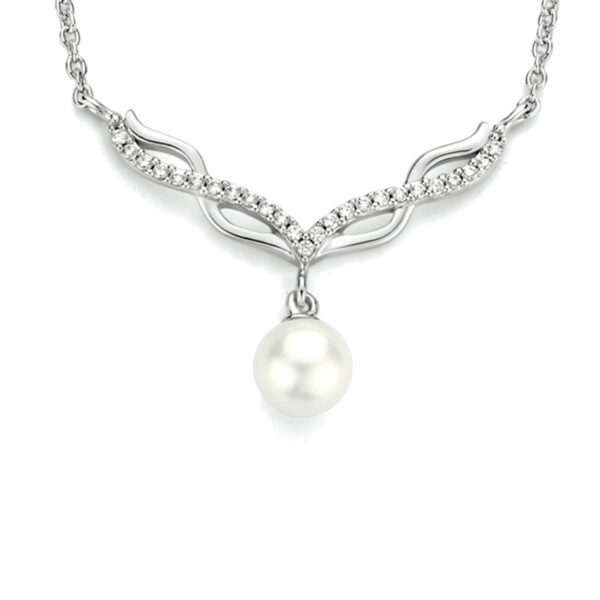 collier parel en zirkonia 42 + 3 cm zilver gerhodineerd