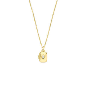 collier zirkonia en medaillon 42 + 3 cm 3 micron zilver verguld (geel)