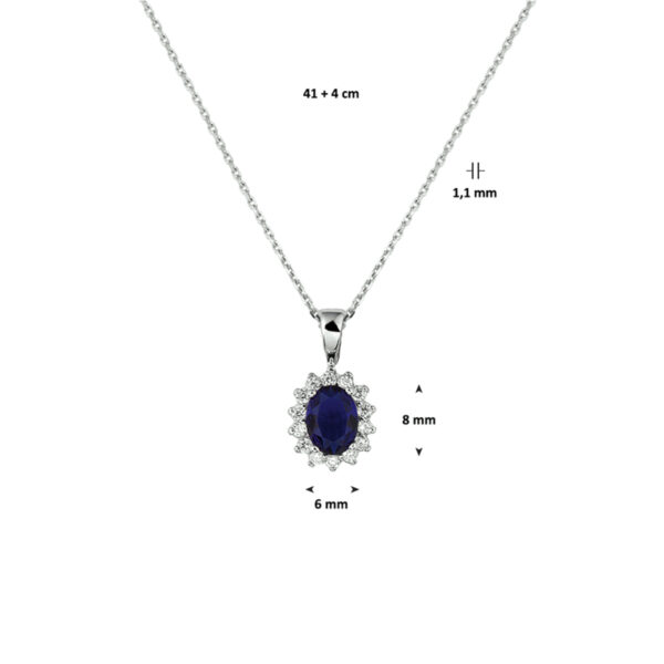 collier zirkonia en synth. saffier 41+4 cm zilver gerhodineerd - Afbeelding 2