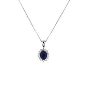 collier zirkonia en synth. saffier 41+4 cm zilver gerhodineerd
