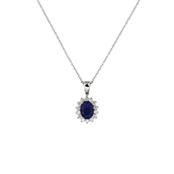collier zirkonia en synth. saffier 41+4 cm zilver gerhodineerd