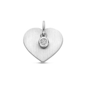 graveerhanger hartje poli/mat zirkonia 13 mm zilver gerhodineerd