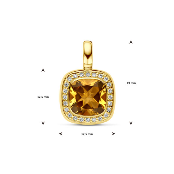 hanger citrien en diamant 0.14ct h si halo 14K geelgoud - Afbeelding 4