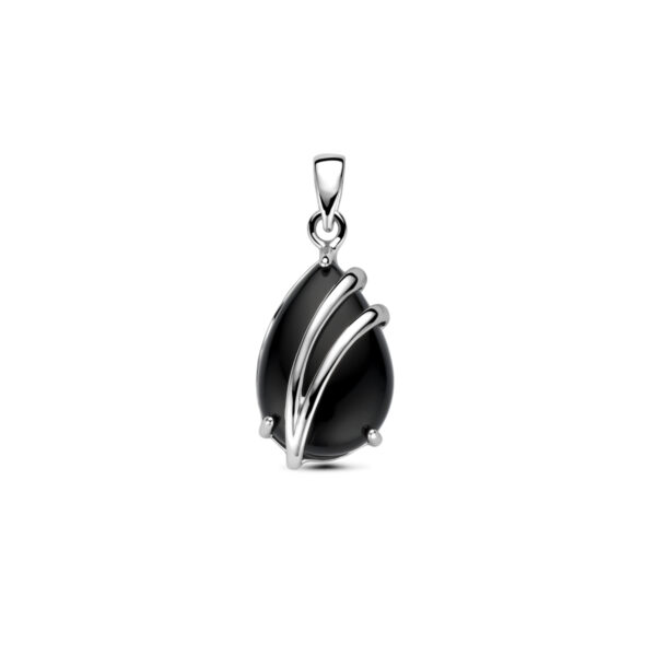 hanger druppel onyx 16 mm zilver gerhodineerd