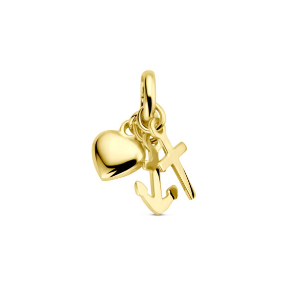 hanger geloof, hoop en liefde 1,5 cm. 14K geelgoud