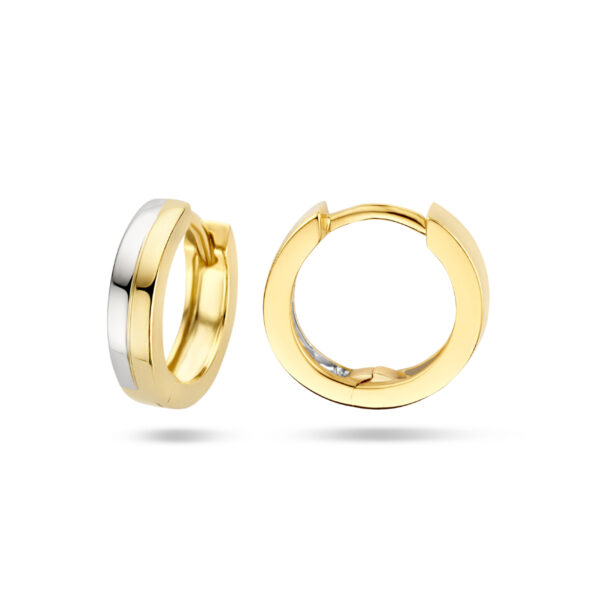 klapoorringen 3,0 mm vlak 14K bicolor goud geel/wit - Afbeelding 3