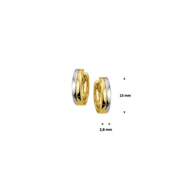 klapoorringen 3,0 mm vlak 14K bicolor goud geel/wit - Afbeelding 3