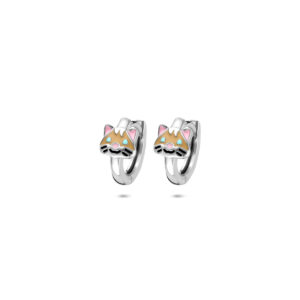 klapoorringen emaille kat 10,5 mm zilver gerhodineerd