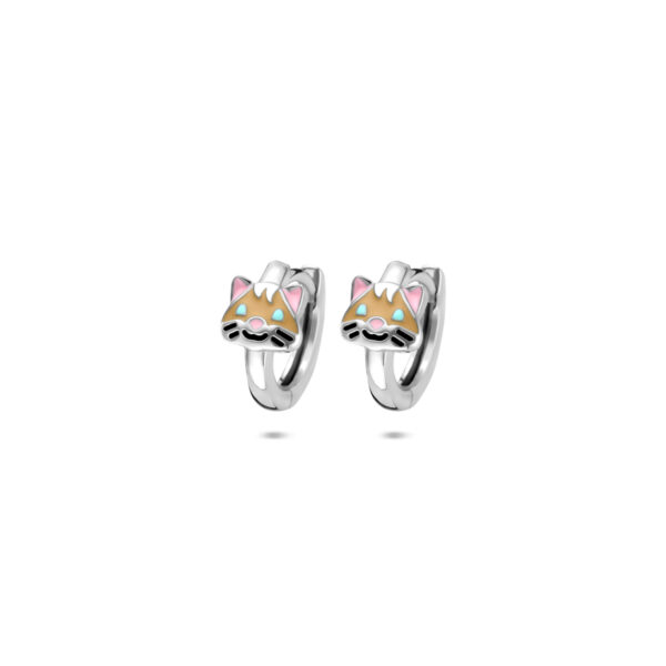klapoorringen emaille kat 10,5 mm zilver gerhodineerd