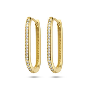 klapoorringen paperclip zirkonia 14K geelgoud